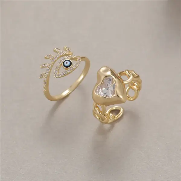 Wholesale Devil's Eye Women's Ring In Copper With Electroplated Gold Plating And Zircon Inlay