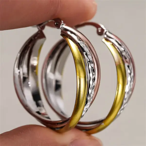 Wholesale Three-dimensional Geometric Earrings For Women In Copper With KC Golden Plated Water Plating And 0.03µm Thickness