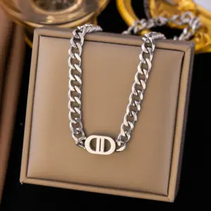 【QYH212】Double D Necklace / Steel Color