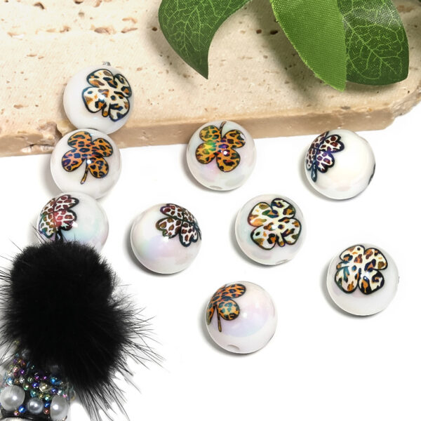 Wholesale Leopard print wave dot printed round beads acrylic lucky grass beads DIY mobile phone chain beaded pen accessories