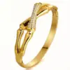 Wholesale Heart Shape Waterproof Non Tarnish Gold Bangle For Women In Simple Style, 304 Stainless Steel With Rhinestones Inlay