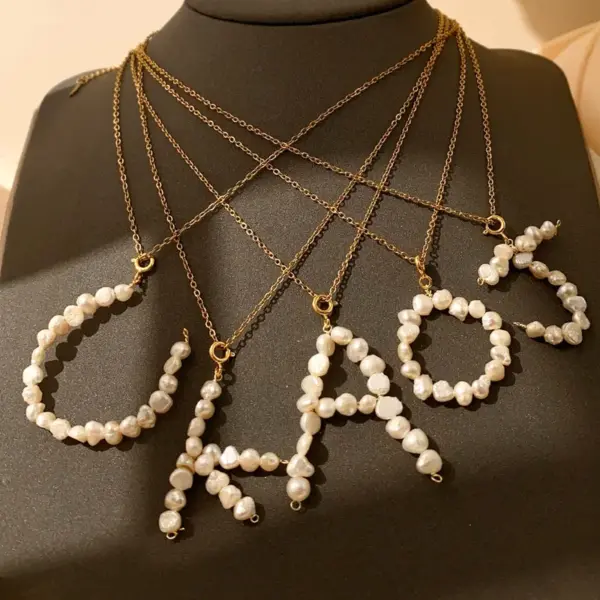 Wholesale 18K Gold Plated Titanium Steel Vacuum Electroplated Three-Dimensional Letter Pearl Trendy Necklace Handmade Unisex