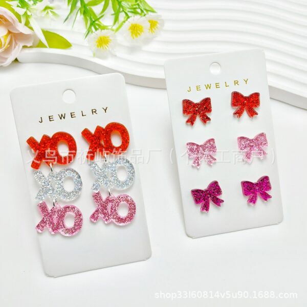 Wholesale Cross Mirror Valentine's Day Love Acrylic Sheet Printed Bow Simple Personality Letter Earrings suit