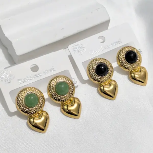 Wholesale Earrings Studs Cat's Eye Stone Heart Cast Earrings Titanium Steel Earrings For Banquet Fashion Show