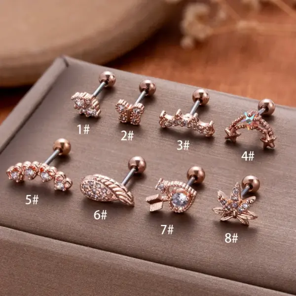 Wholesale 1 Piece Ear Cartilage Rings & Studs Vintage Style French Style Simple Style Star Wings Butterfly 316L Stainless Steel Copper Waterproof Non Tarnish Surgical Steel Zircon