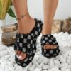 Wholesale women’s shoes summer wedge platform beach outerwear plaid denim slippers plus size women