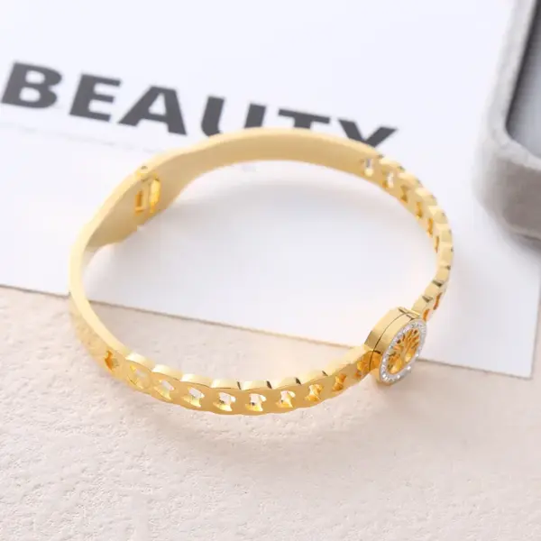 Wholesale Casual Lady Streetwear Tree Stainless Steel Plating Inlay Zircon Bangle