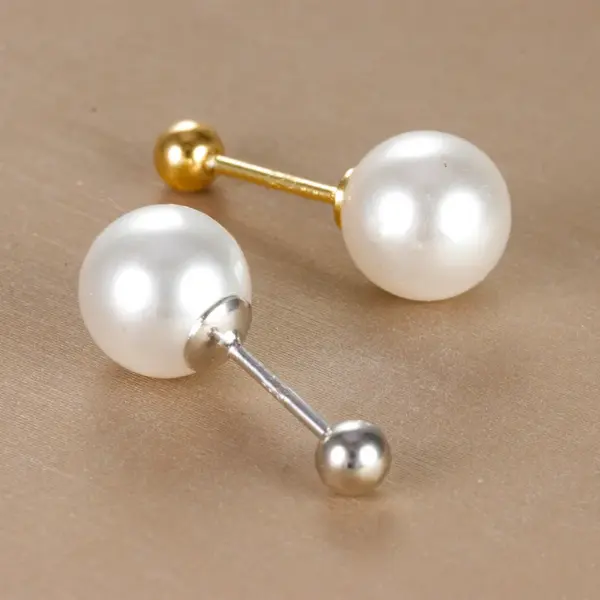 Wholesale 1 Piece Simple Style Round Plating Inlay Copper Pearl 18k Gold Plated Ear Studs