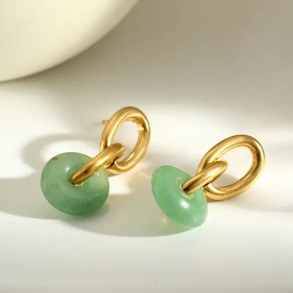 Wholesale Circle Stud Earrings For Women, 18K Gold Plated 0.03µm, Natural Stone, 304 Stainless Steel