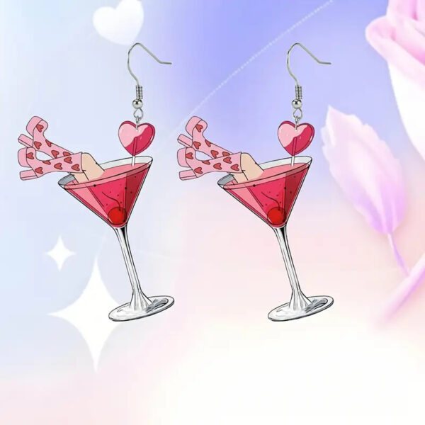 Wholesale Valentine's Day Limited Pink Heart Wine Glass Acrylic Earrings Party Creative Design Earrings