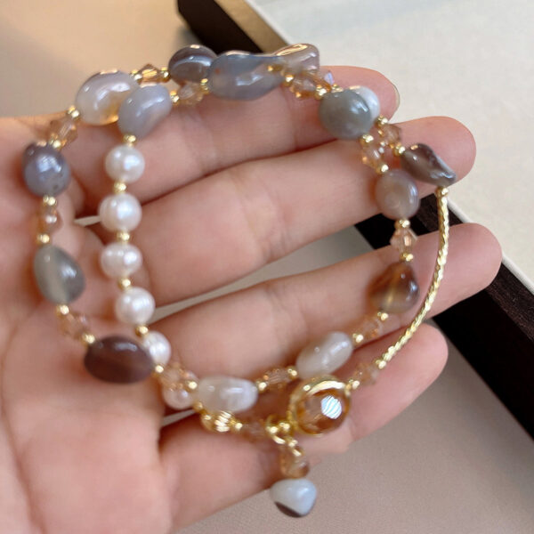 Wholesale National Tide Elegant Pearl Crystal Jade Double Circle Bracelet Niche Personality Bracelet Fashion High Sense Bracelet Wholesale Women