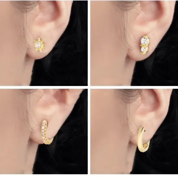 Wholesale Gold Plated Brass Earring Set Star Pattern Fashionable Ladies Jewelry Eight-pointed Star Luxury Style Stud Earrings