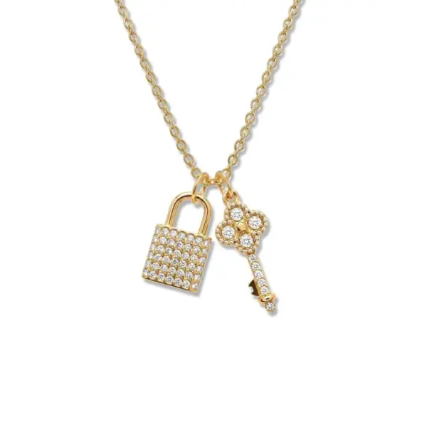 Wholesale Asymmetrical Key Necklace For Women In 304 Stainless Steel With 18K Real Gold Plated PVD Coating And Rhinestone Inlay On Cable Chain