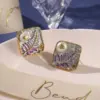 Wholesale Hypoallergenic Flowers Stud Earrings For Women With Freshwater Pearl Inlay, Copper Base, And KC Golden UV Plating