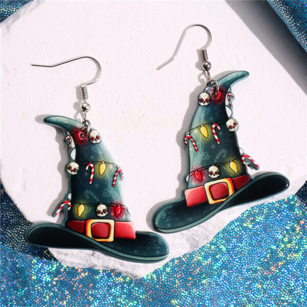oly-0d55b7f844e97722a7fa61ad68fc859d Wholesale Christmas Halloween Carnival Party Holiday Skull Wizard Hat Magic Bottle Acrylic Earrings