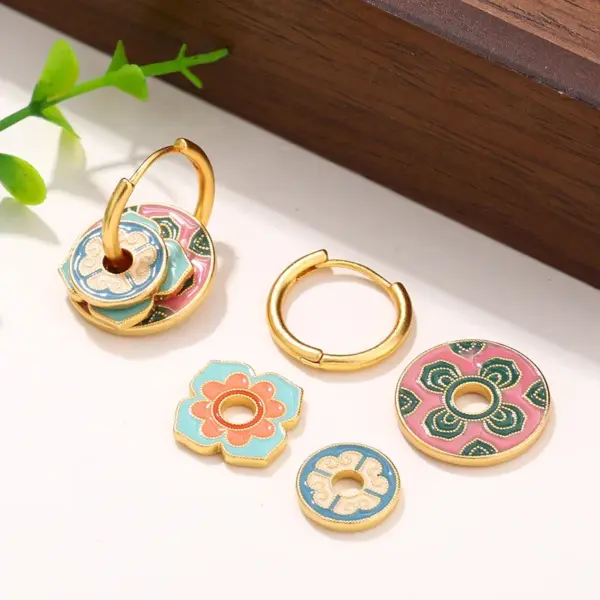 Wholesale Hypoallergenic Flowers Hoop Earrings For Women In Copper With KC Golden Plated UV Plating And 0.03µm Thickness
