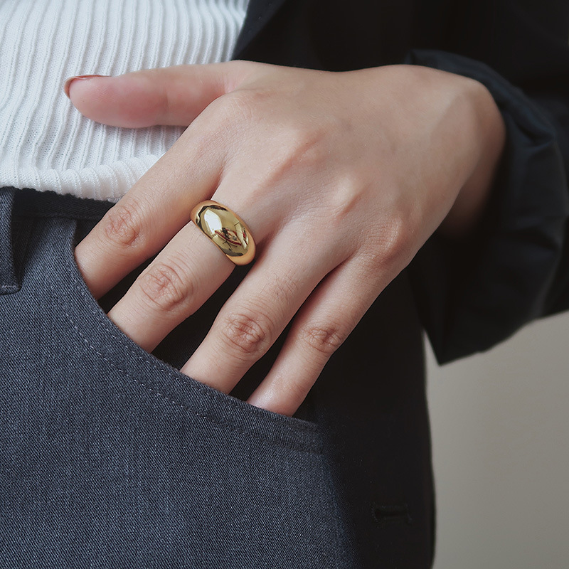 Wholesale Yu Jewelry Wide and Narrow Curved Ring Women's Titanium Steel Gold-Plated Creative European and American Fashion Trendy Bright Retro Ring