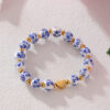 Wholesale  Gold Stainless Steel Love Acrylic Alphanumeric Small Gold Beads Blue and White Porcelain Beaded Valentine's Day Bracelet