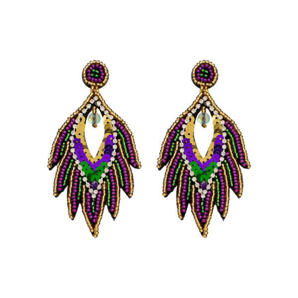 oly-0d86c649cdb336abde3f69fbce060311 Wholesale Ethnic Style Carnival Festival Earrings Autumn and Winter High-end Fashion Handmade Rice Beads Feather Exaggerated Earrings for Women