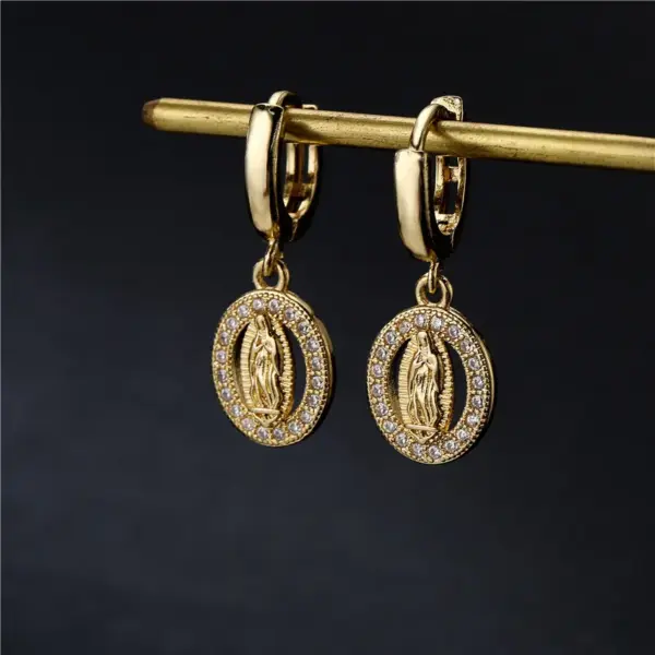 oly-0d95862e1960435cacd8444fbe3dd537 Wholesale Fashion Classic Virgin Mary Shape Copper Micro-inlaid Earrings