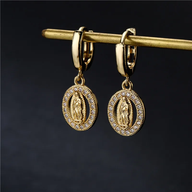 Wholesale Fashion Classic Virgin Mary Shape Copper Micro-inlaid Earrings
