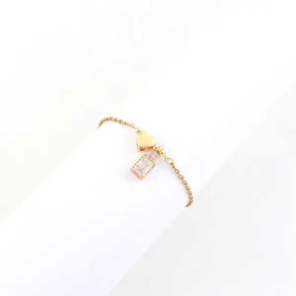 Wholesale Jewelry Elegant Simple Style Heart Shape Rectangle 201 Stainless Steel Artificial Crystal Copper Artificial Crystal Inlay Bracelets Cable Chain