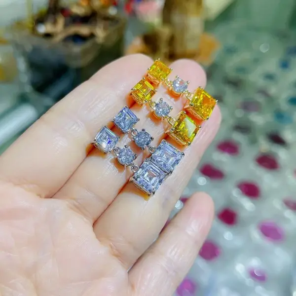 Wholesale 1 Pair Basic Simple Style Square Inlay Copper Zircon Drop Earrings