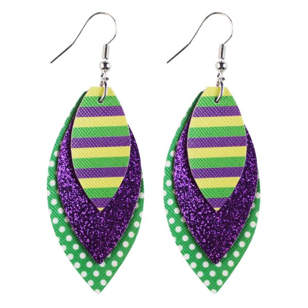 oly-0da4da9e84907f7d844c9c07e4e7aeed Wholesale Carnival Three-Layer Leather Earrings Cross Pattern Single-Sided Printing Onion Pink Fine Pink Water Drop Leaves