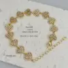Wholesale Jewelry Retro Classic Style Geometric Heart Shape Copper Zircon 18K Gold Plated Inlay Bracelets