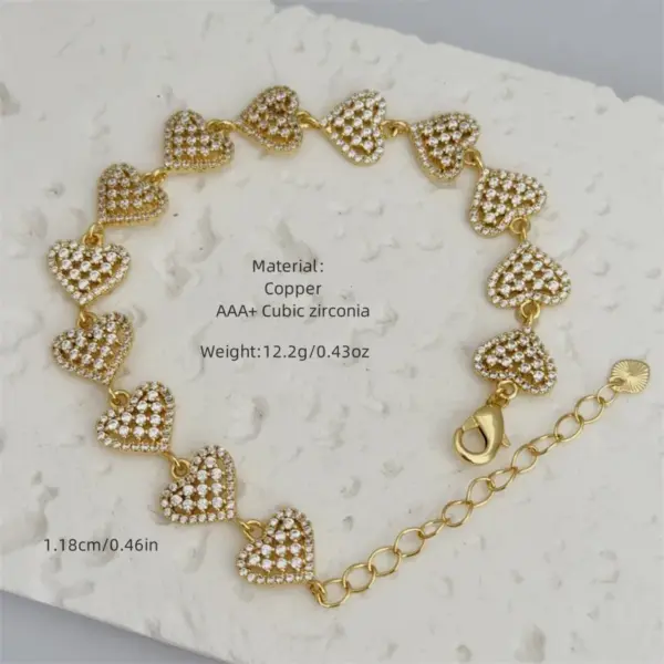 Wholesale Jewelry Retro Classic Style Geometric Heart Shape Copper Zircon 18K Gold Plated Inlay Bracelets