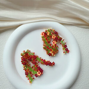Sequin Flower Stud Earrings Phantom Orange Red