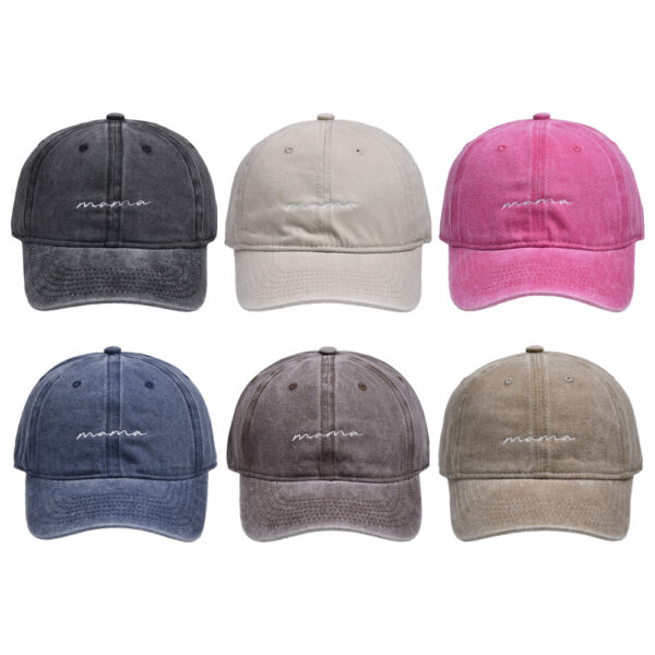 Wholesale washed embroidered letter mama hat women's versatile distressed soft top curved brim baseball cap peaked cap