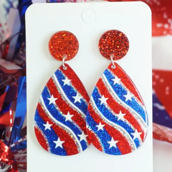 oly-0dbccb765c4f4c012f1494e995ef9809 Wholesale Shiny Sparkling Patriotic Elements Independent Day Celebration Party Bright Surface Glitter Earrings Acrylic Geometric Pattern Original Design For Women