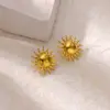 Wholesale Elegant Pearl Imitation Earrings For Women Gold Stainless Steel Sun Pattern Geometric Zirconia Embedded Jewelry Accessories