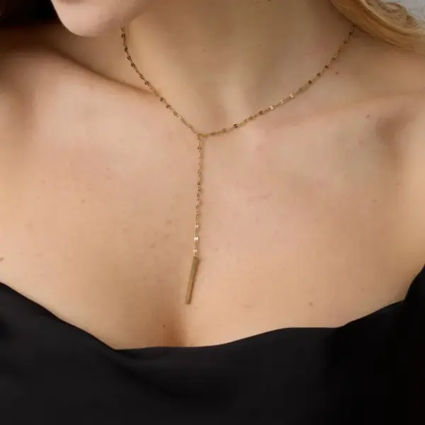 oly-0dcf642f348d2b1007eeb0427c2ab695 Wholesale Unisex Rectangle Necklace In 316 Stainless Steel With 14K Real Gold PVD Coated Plating And Box Chain