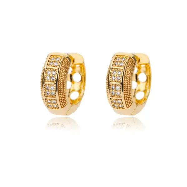 Wholesale Geometric Earrings For Women With Zircon Inlay, 18K Gold Plated On 304 Stainless Steel, 0.03µm Thickness