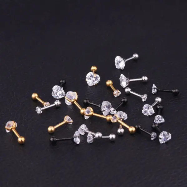 Wholesale Ear Cartilage Rings & Studs Fashion Heart 316L Stainless Steel Waterproof Non Tarnish Surgical Steel Zircon Vacuum Plating