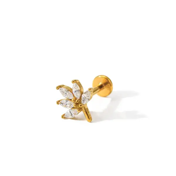 Wholesale 304 Stainless Steel Gold Plated Vacuum Electroplating (In Furnace) Gold Color Zircon Inlaid Heart-shaped Leaf Flower Women's Suitable Ear Cuff