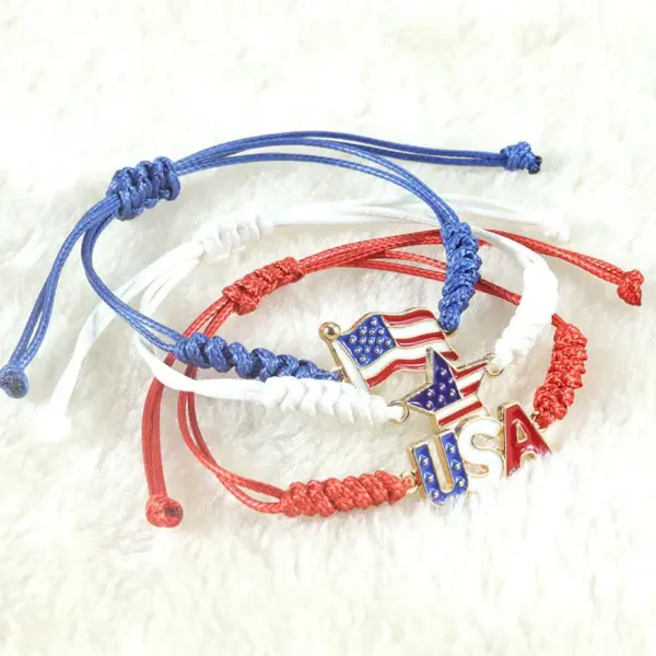 Wholesale Casual Letter Heart Shape American Flag Zinc Alloy Cord In Chain Stretch Adjustable String Bracelets Wholesale