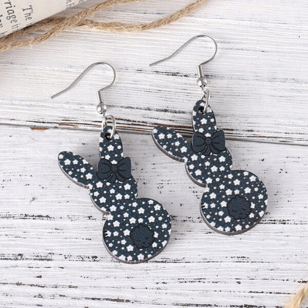 oly-0de6c646d09079787f1914e000ab0538 Wholesale Easter Cute Flower Bow Rainbow Rabbit Pendant Earrings Wooden Double-sided Earrings Gift