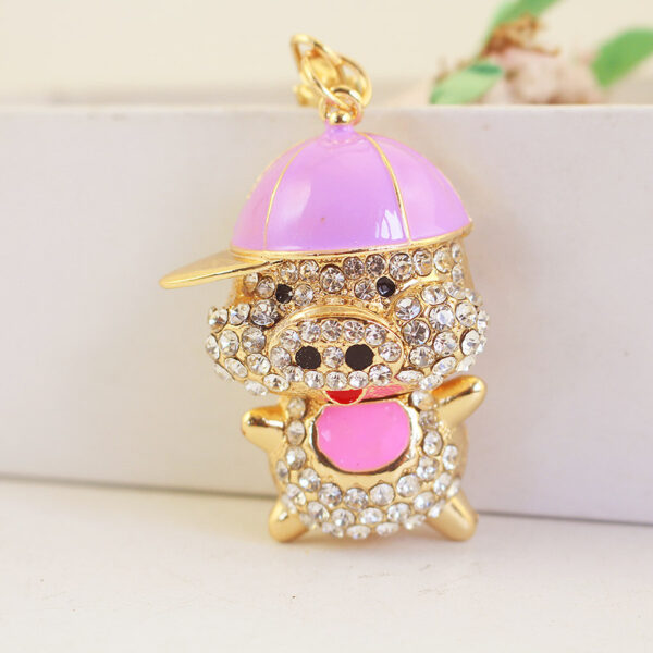 oly-0def3db6d018ee7c93dabdcff8887ba0 Wholesale Creative Cute Diamond Baseball Cap Piglet Car Keychain Piglet Animal Key Chain Zodiac Gift