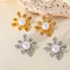 Wholesale PVD Coated Real Gold Plated 18K Gold Pearl Flower 304 Stainless Steel Casual Cute Lady Waterproof Non Tarnish Ear Studs