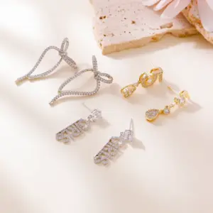 Wholesale New 925 Silver Needle Bowknot Square Zircon Stud Earrings Simple Imitation Zircon Earrings