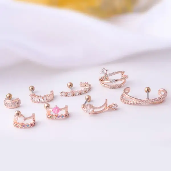 Wholesale 316L Stainless Steel Copper Zircon Ear Cartilage Rings & Studs Geometric Waterproof Non Tarnish Surgical Steel Women'S