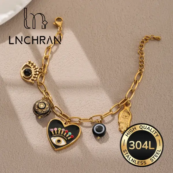 Wholesale Devil's Eye Waterproof Bracelet For Women With 18K Gold Plated 304 Stainless Steel Resin Inlay Cuban Link Chain