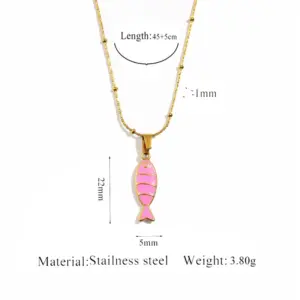 Gold Oil Drop Fish Pendant-Pink