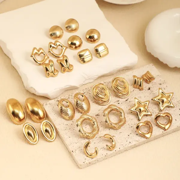 Wholesale Elegant Geometric Texture Line Splicing Design Sensation Style Earrings Stainless Steel Hypoallergenic