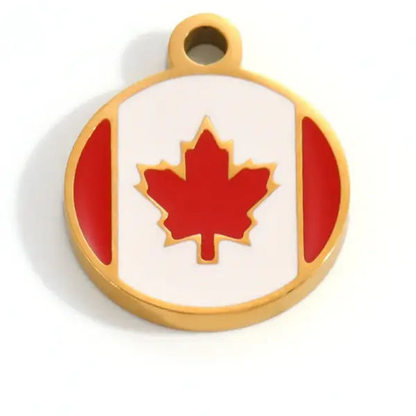 Wholesale National Flag Pendant In 304 Stainless Steel With 0.03µm PVD Coated 18K Real Gold Plating And Enamel Finish, 1 PCS Package