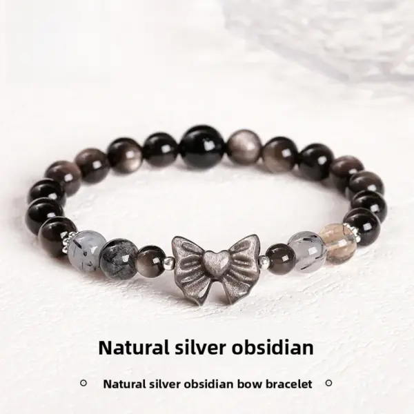 Wholesale JD Jewelry Natural Silver Agate Bowknot Gold Copper Bracelet Fashion High-end Round Bead Bracelet Girl Accessories