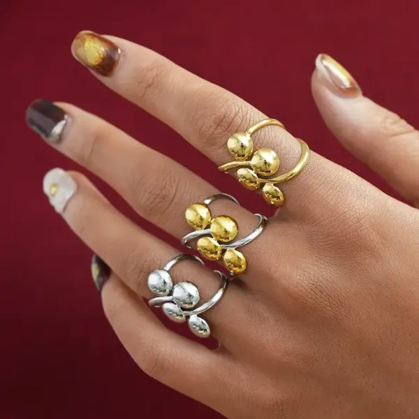 Wholesale 304 Stainless Steel 18K Gold Plated Women's Geometric Ball Open Ring Women's Jewelry Accessories, Holiday Gift, Gift For Her